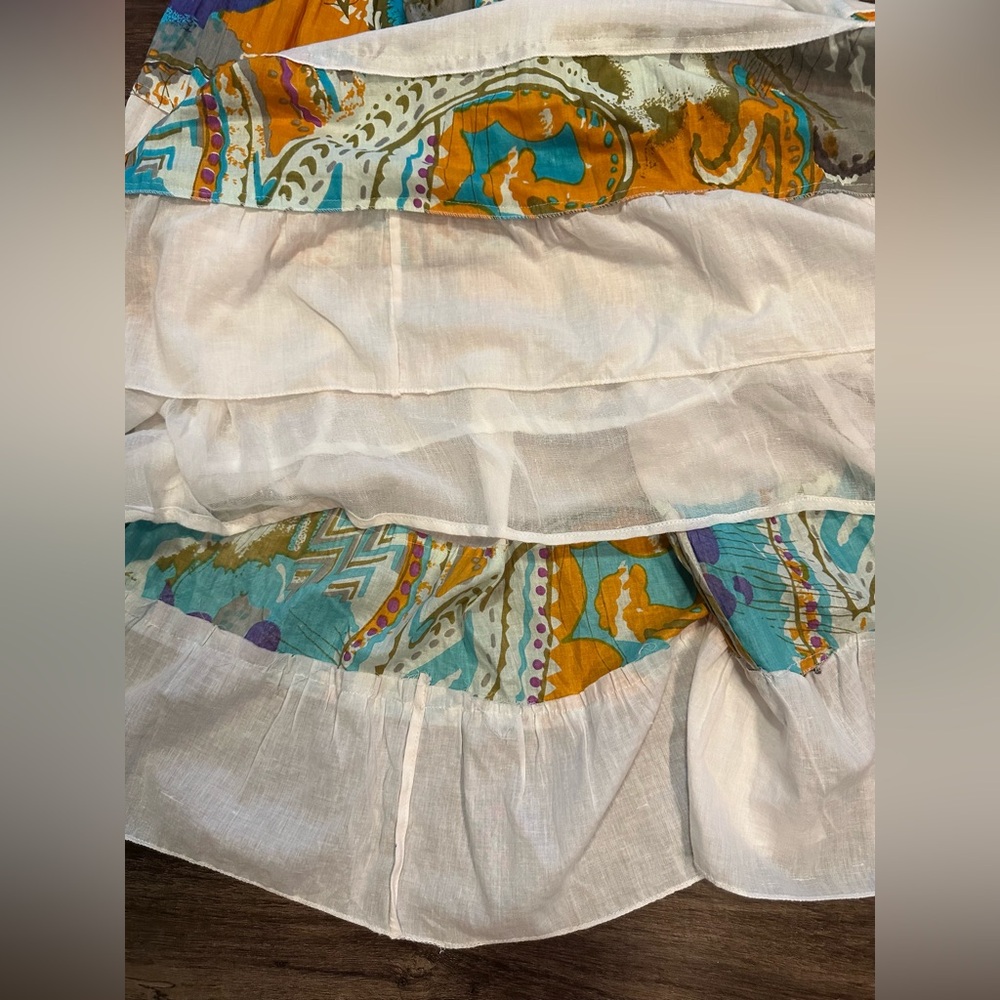 California Breeze Boho Tiered Cotton Dress in White/Multicolor Print. Size S - Picture 9 of 12